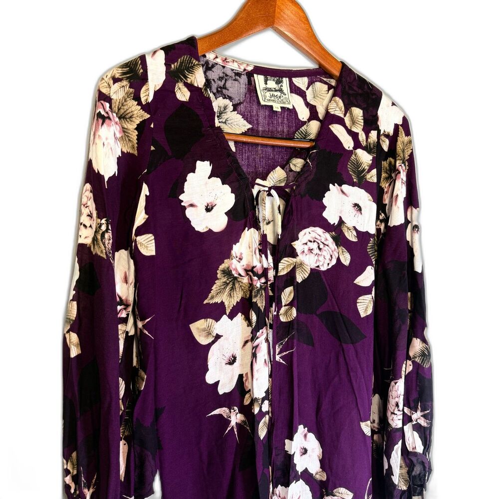 Jaase Australia XS Plum Floral Bird Print Boho Mini Dress Whimsigoth Festival